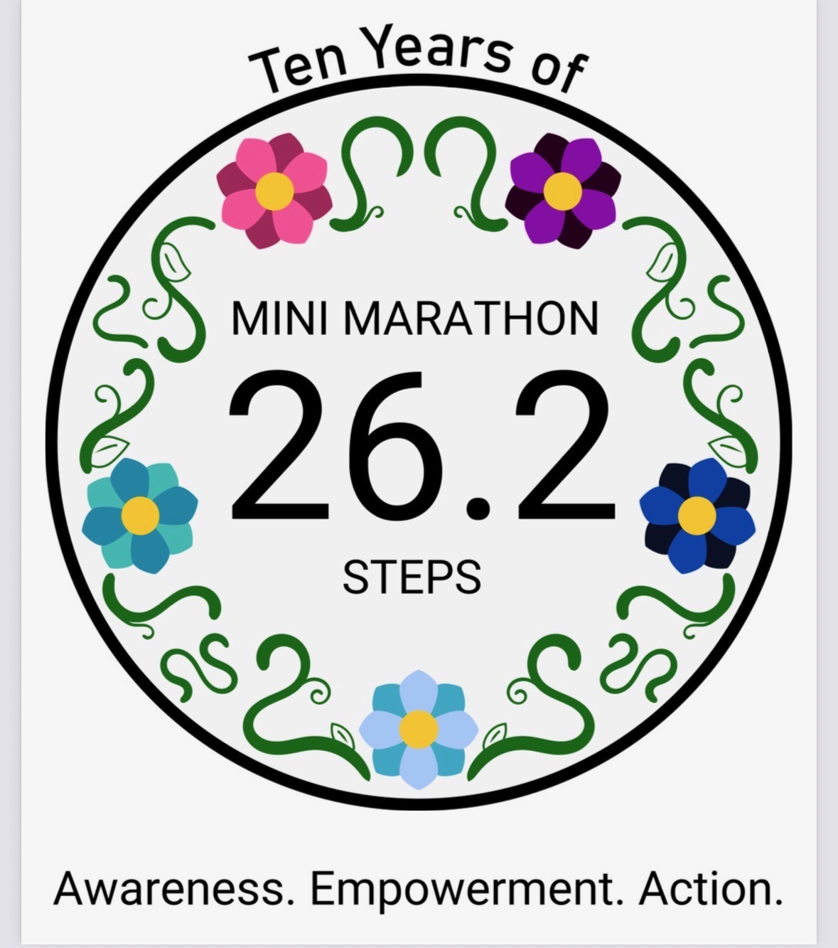 Ten Years of Mini Marathon, 26.2 Steps, Awareness Empowerment Action logo
