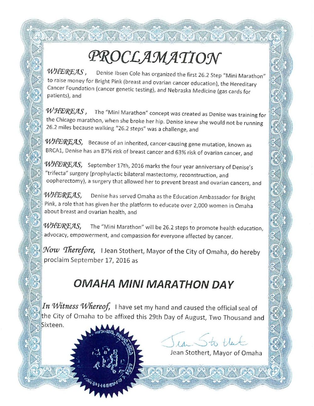 City of Omaha proclamation declaring Omaha Mini Marathon Day, 2016