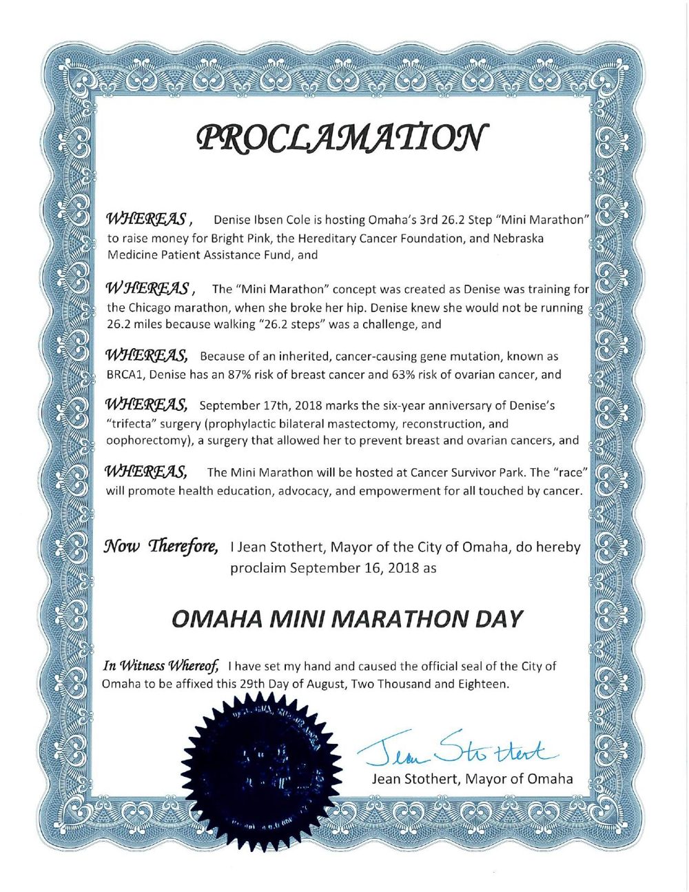 City of Omaha proclamation declaring Omaha Mini Marathon Day, 2017